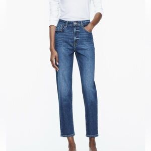 ZARA Mom Jeans High Rise Straight Leg Vintage Blue Denim